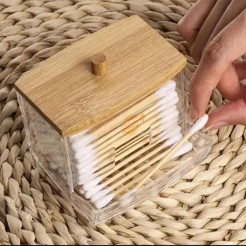 Cotton Swab & Pad Holder with Wood Lid by HitMyNeed