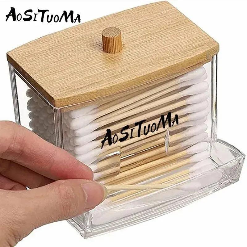 Cotton Swab & Pad Holder with Wood Lid by HitMyNeed