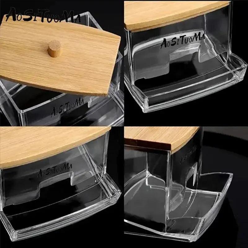 Cotton Swab & Pad Holder with Wood Lid by HitMyNeed