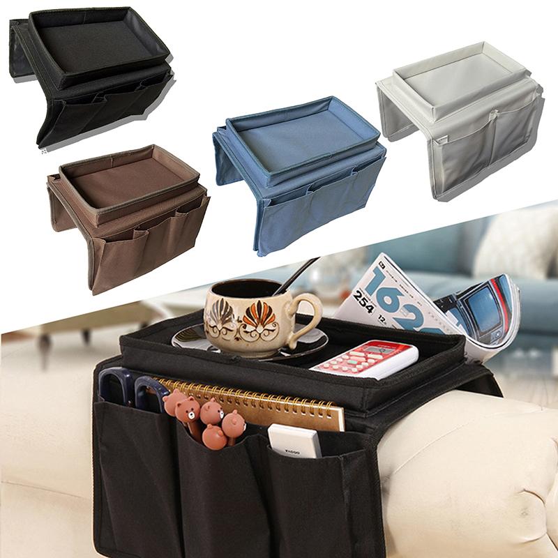 Couch Arm Rest Tray with Storage Pockets by HitMyNeed