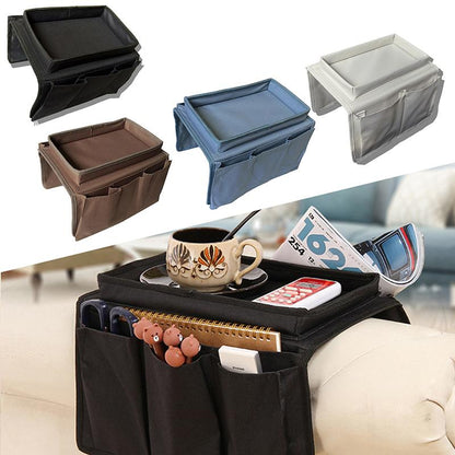 Couch Arm Rest Tray with Storage Pockets by HitMyNeed