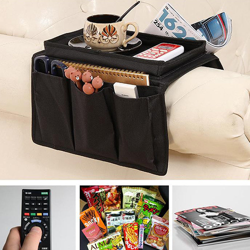 Couch Arm Rest Tray with Storage Pockets by HitMyNeed
