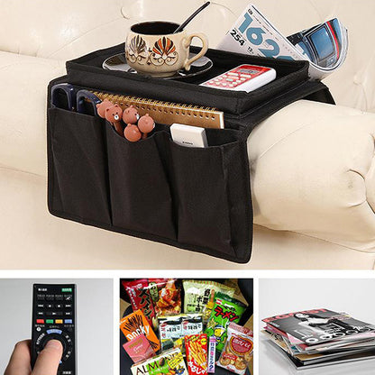 Couch Arm Rest Tray with Storage Pockets by HitMyNeed