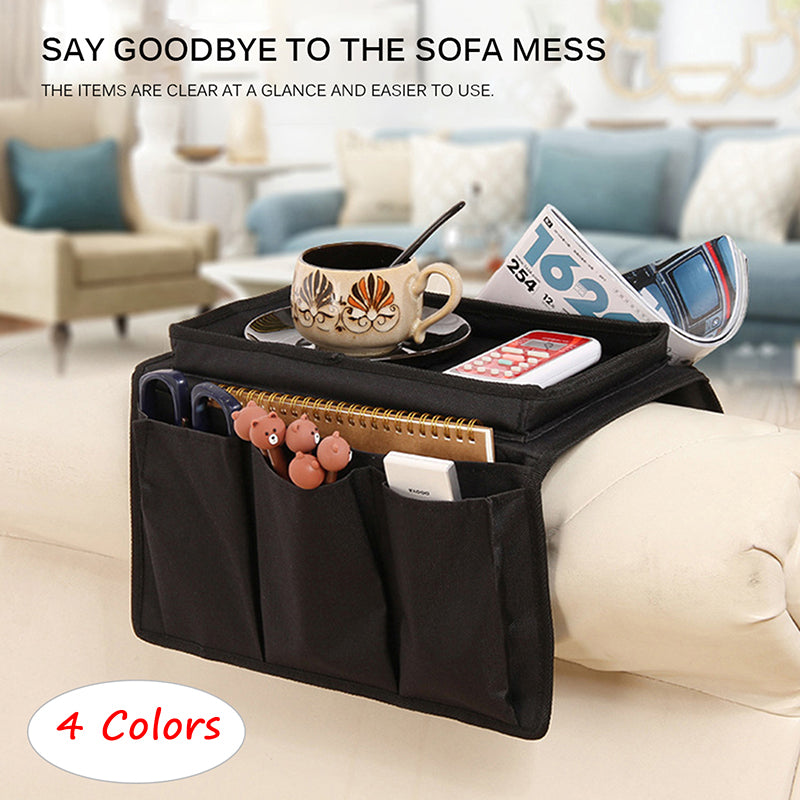 Couch Arm Rest Tray with Storage Pockets by HitMyNeed