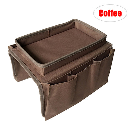 Couch Arm Rest Tray with Storage Pockets coffee by HitMyNeed