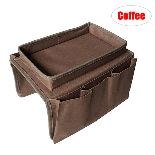 Couch Arm Rest Tray with Storage Pockets coffee by HitMyNeed
