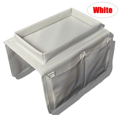 Couch Arm Rest Tray with Storage Pockets white by HitMyNeed