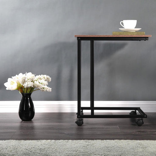Couch Side Table with Wheels, Wood & Metal, 50 x 35 cm by HitMyNeed