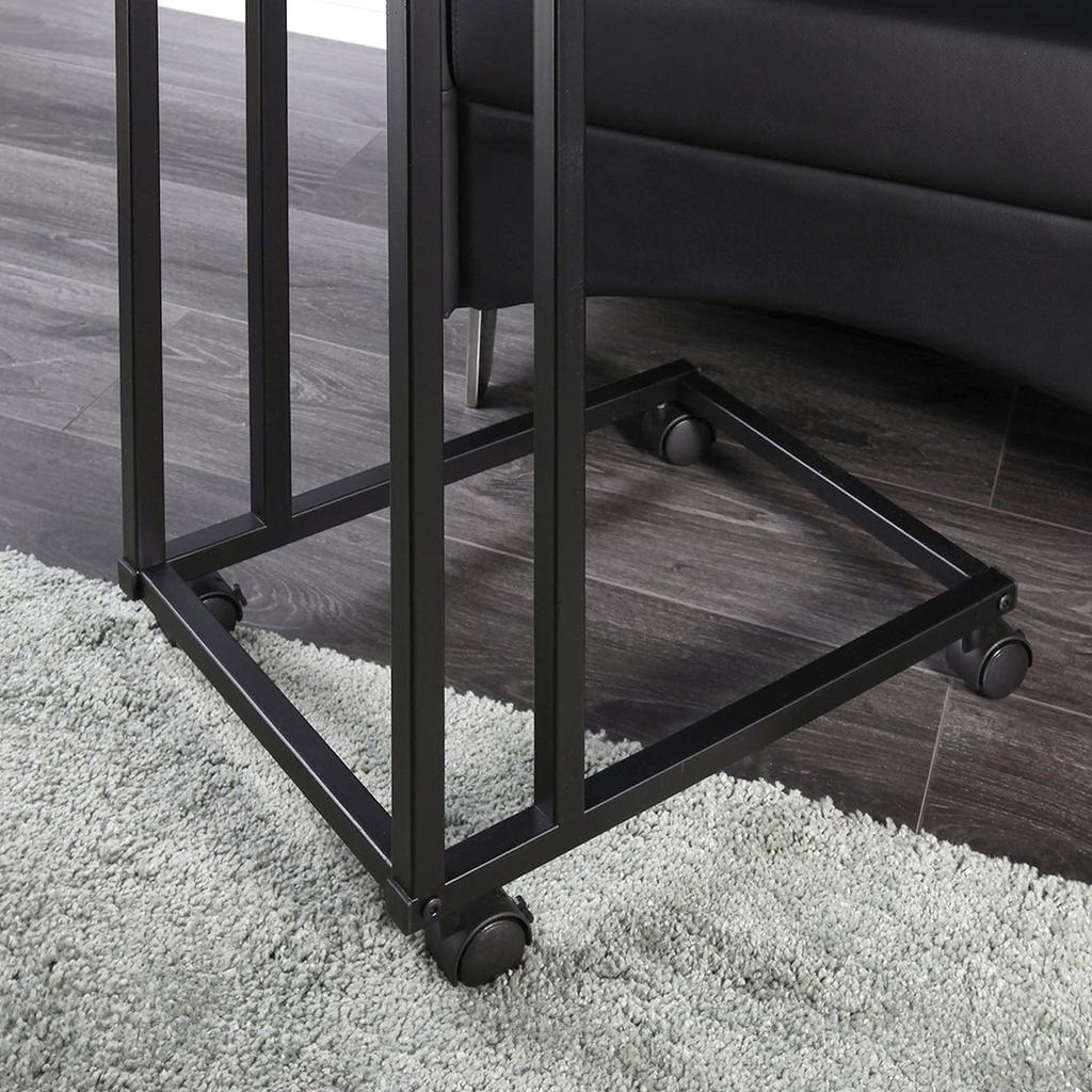 Couch Side Table with Wheels, Wood & Metal, 50 x 35 cm by HitMyNeed