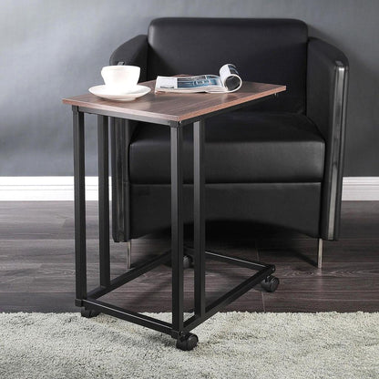 Couch Side Table with Wheels, Wood & Metal, 50 x 35 cm by HitMyNeed