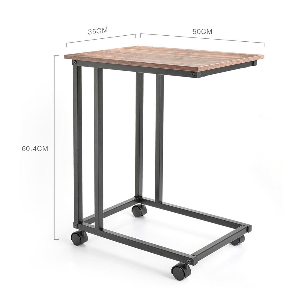Couch Side Table with Wheels, Wood & Metal, 50 x 35 cm by HitMyNeed