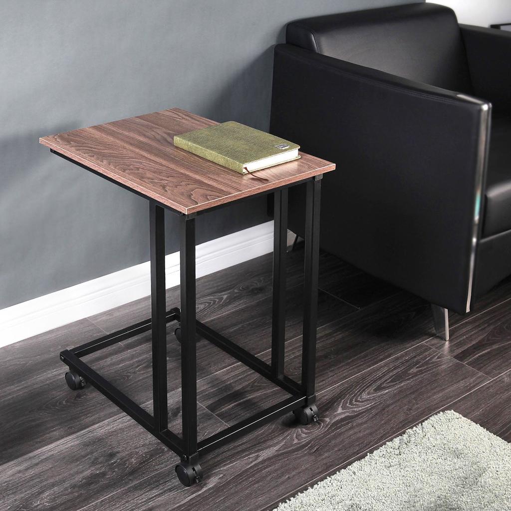 Couch Side Table with Wheels, Wood & Metal, 50 x 35 cm by HitMyNeed