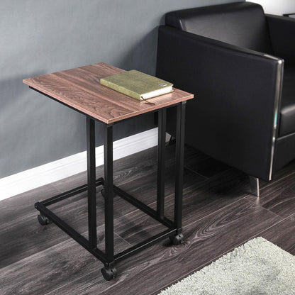 Couch Side Table with Wheels, Wood & Metal, 50 x 35 cm by HitMyNeed