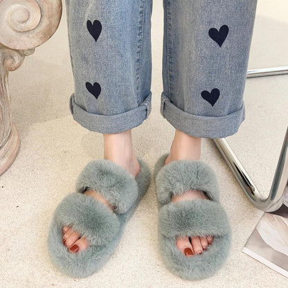 Cozy Women's Fluffy Double-Strap Slippers by HitMyNeed