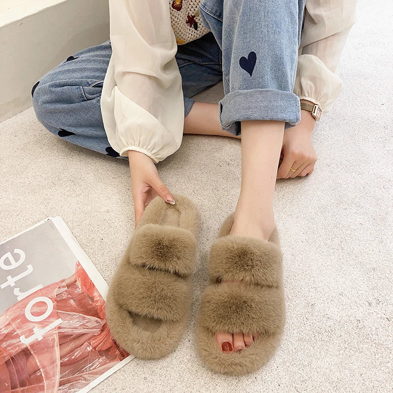 Cozy Women's Fluffy Double-Strap Slippers by HitMyNeed