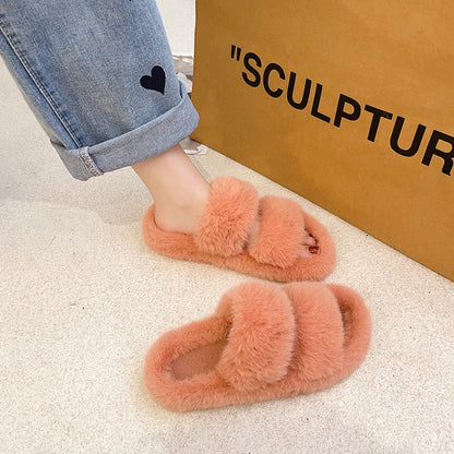 Cozy Women's Fluffy Double-Strap Slippers by HitMyNeed