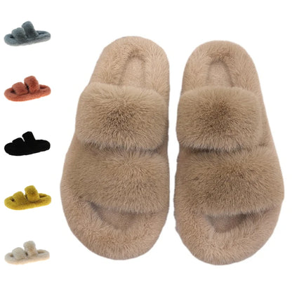 Cozy Women's Fluffy Double-Strap Slippers by HitMyNeed