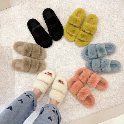 Cozy Women's Fluffy Double-Strap Slippers by HitMyNeed