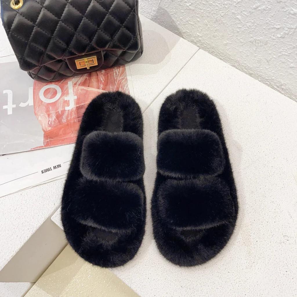 Cozy Women's Fluffy Double-Strap Slippers black 39.0 by HitMyNeed