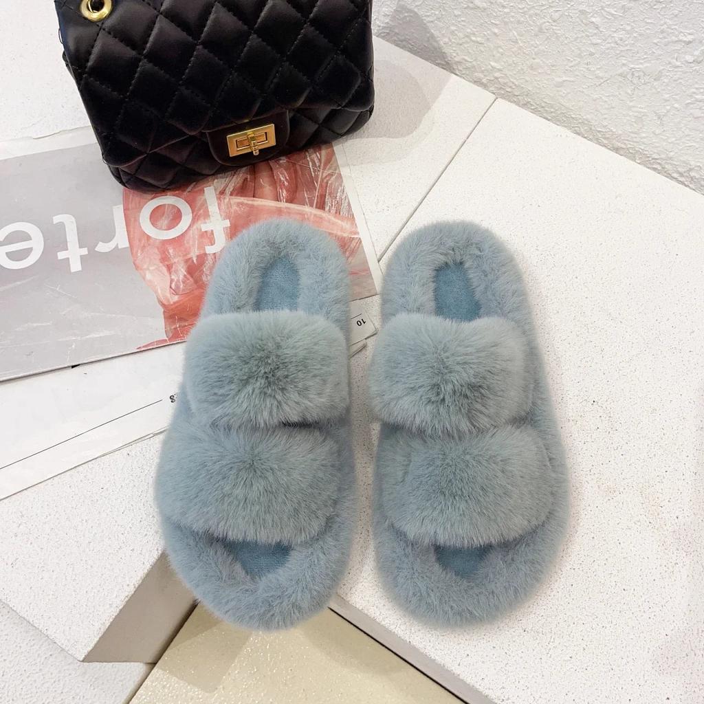 Cozy Women's Fluffy Double-Strap Slippers light-blue 39.0 by HitMyNeed