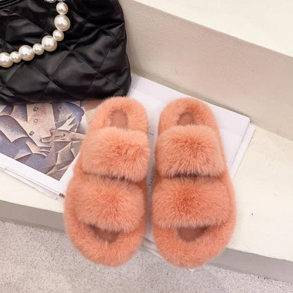 Cozy Women's Fluffy Double-Strap Slippers orange 39.0 by HitMyNeed
