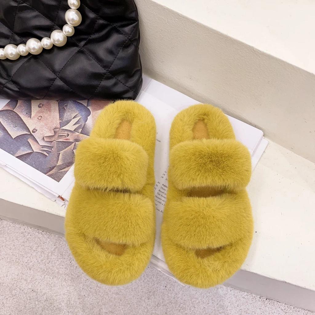 Cozy Women's Fluffy Double-Strap Slippers yellow 35.0 by HitMyNeed