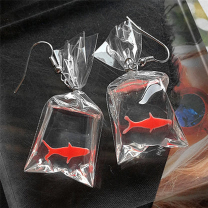 Creative Dangling Goldfish Bag Earrings by HitMyNeed