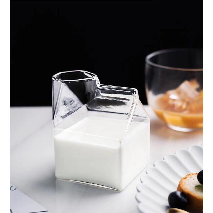 Creative Glass Milk Carton Cup 300-400ml by HitMyNeed