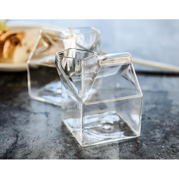 Creative Glass Milk Carton Cup 300-400ml by HitMyNeed