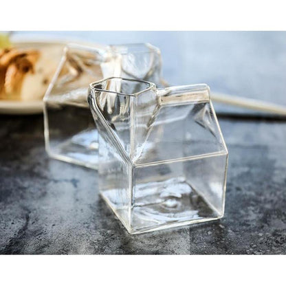 Creative Glass Milk Carton Cup 300-400ml by HitMyNeed
