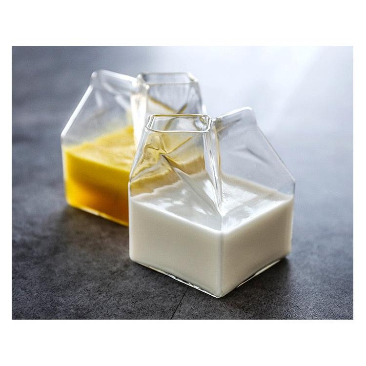 Creative Glass Milk Carton Cup 300-400ml by HitMyNeed