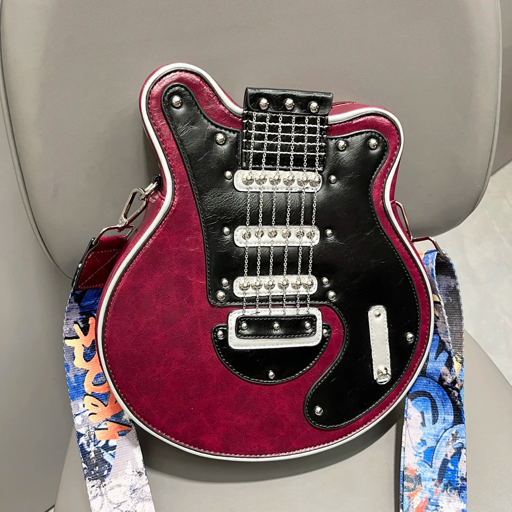 Creative Guitar Shaped Crossbody Bag with Colorful Strap by HitMyNeed