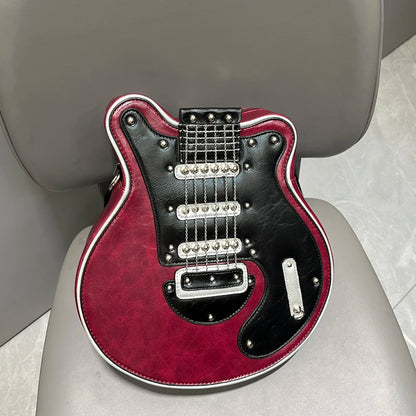 Creative Guitar Shaped Crossbody Bag with Colorful Strap red by HitMyNeed