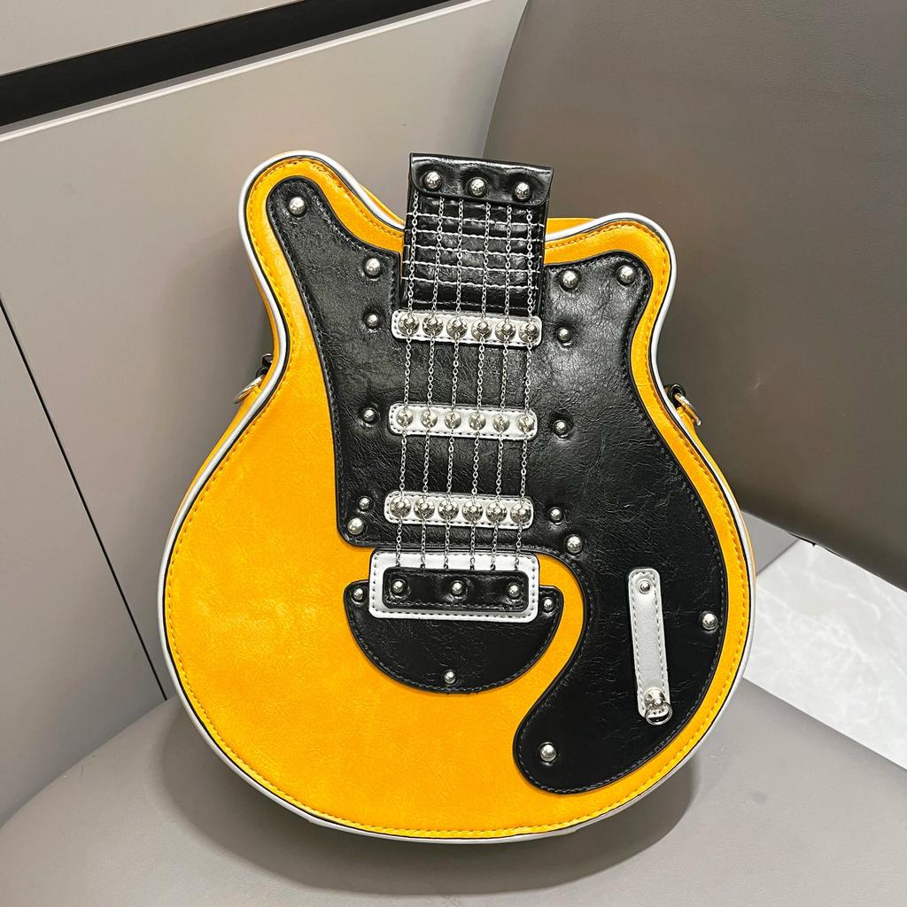 Creative Guitar Shaped Crossbody Bag with Colorful Strap yellow by HitMyNeed