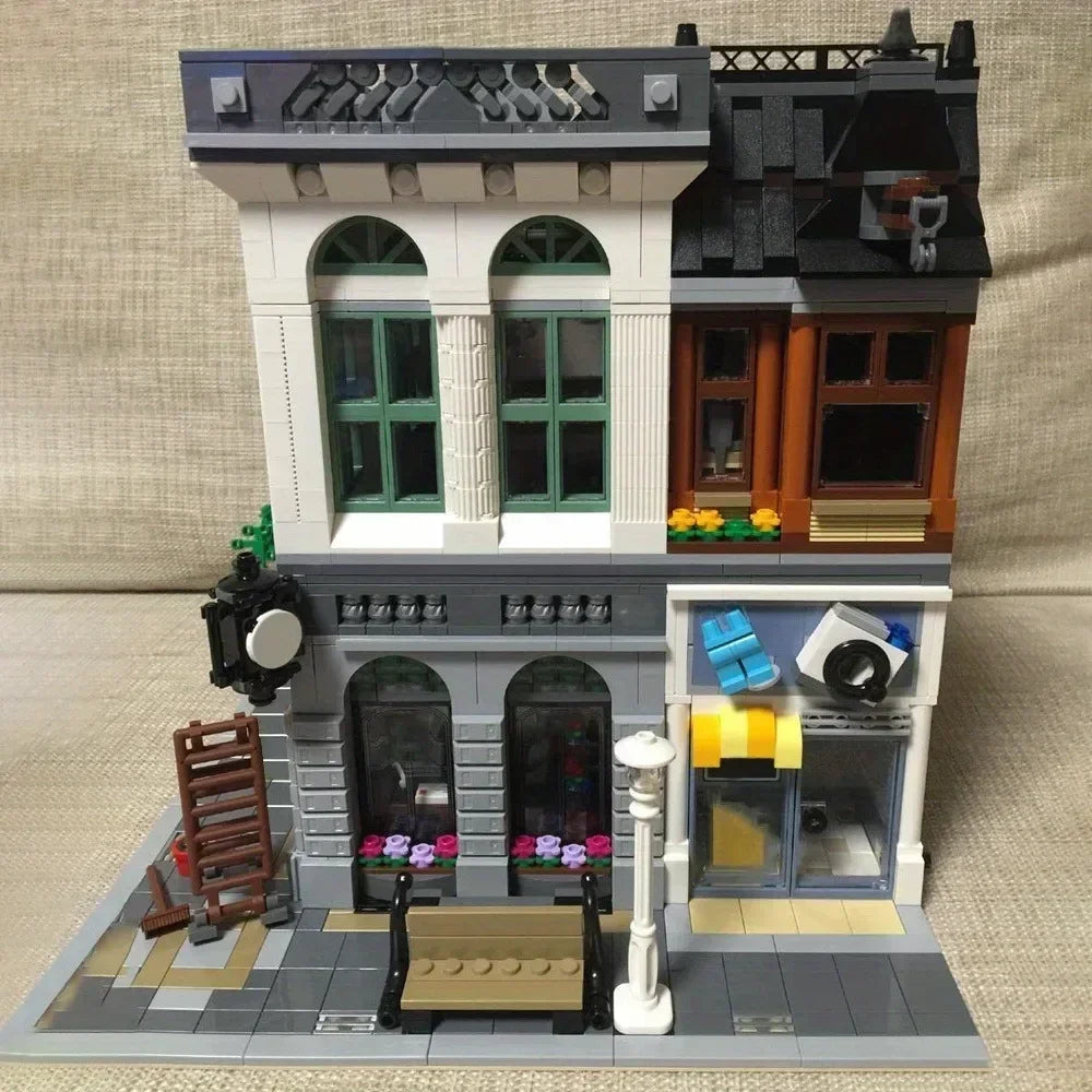 Creator Street Brick Bank & Corner Cafe Building Set by HitMyNeed