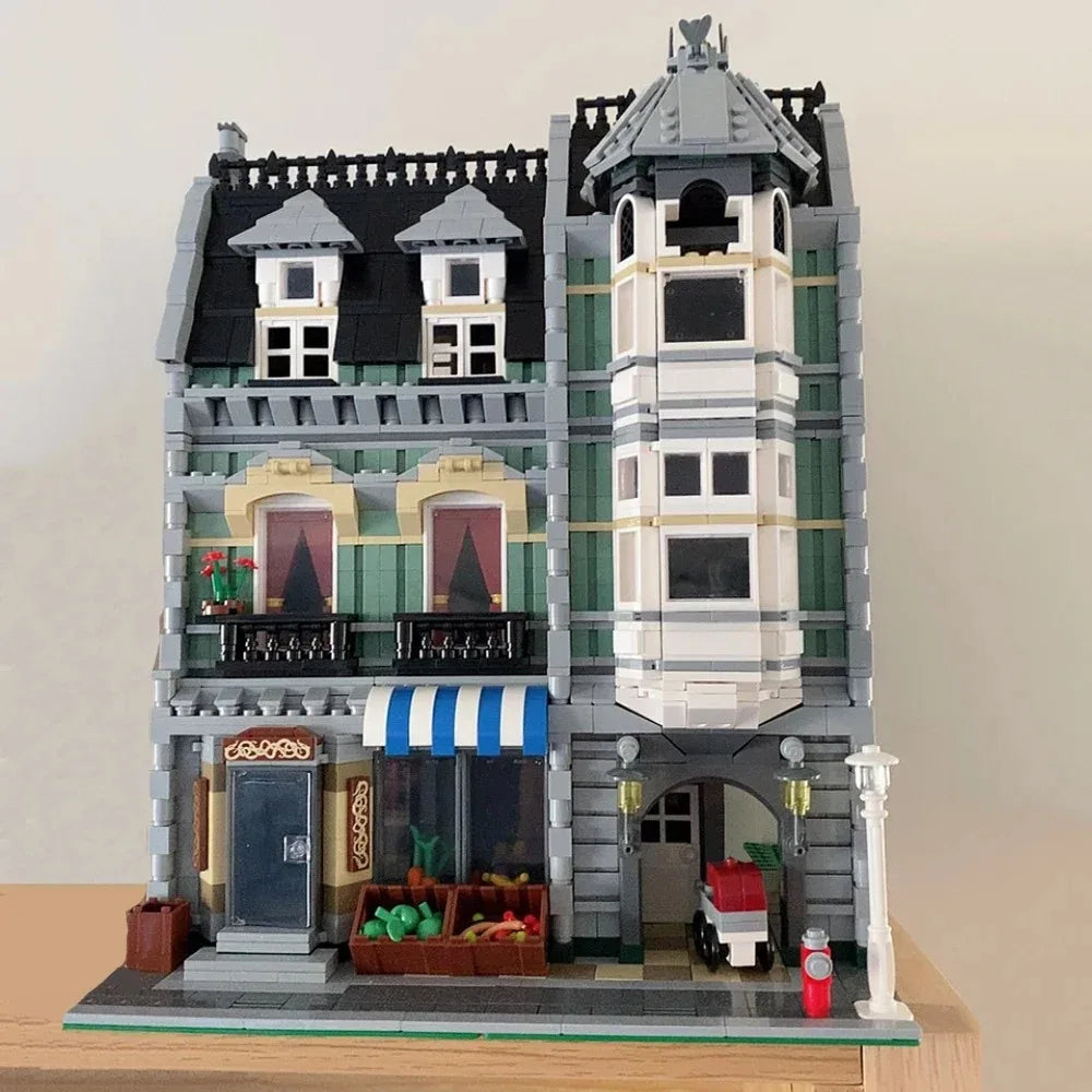 Creator Street Brick Bank & Corner Cafe Building Set green-grocer by HitMyNeed