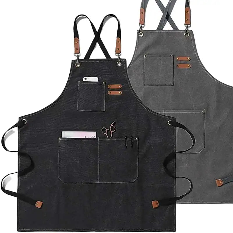 Cross-Back Canvas Work Apron with 3 Pockets by HitMyNeed