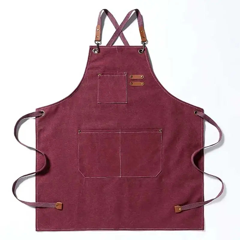 Cross-Back Canvas Work Apron with 3 Pockets by HitMyNeed