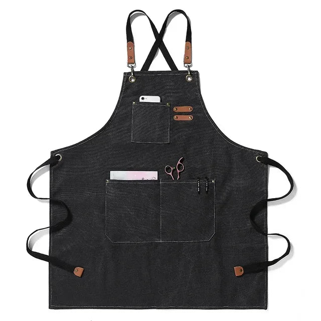 Cross-Back Canvas Work Apron with 3 Pockets black by HitMyNeed