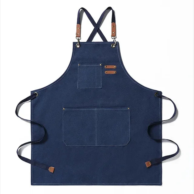 Cross-Back Canvas Work Apron with 3 Pockets blue by HitMyNeed