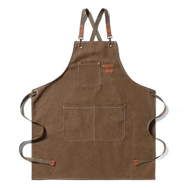 Cross-Back Canvas Work Apron with 3 Pockets brown by HitMyNeed