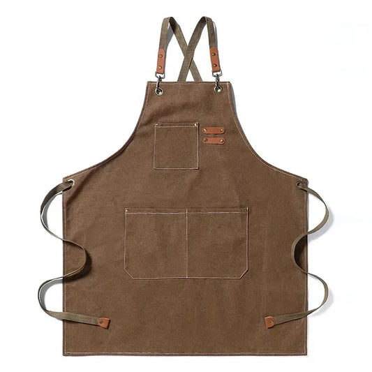 Cross-Back Canvas Work Apron with 3 Pockets brown by HitMyNeed