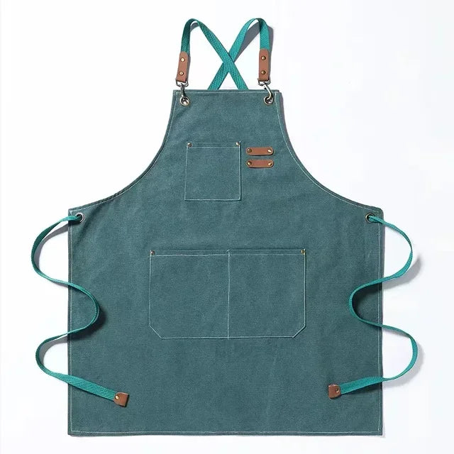 Cross-Back Canvas Work Apron with 3 Pockets green by HitMyNeed