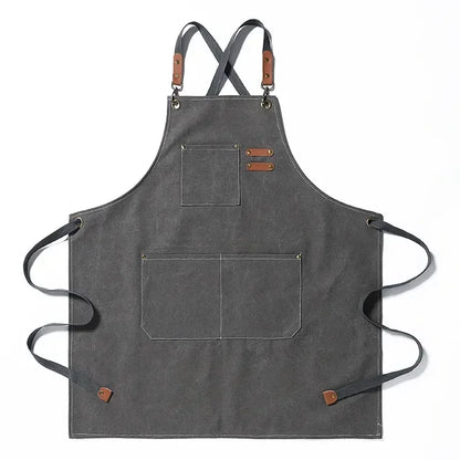 Cross-Back Canvas Work Apron with 3 Pockets grey by HitMyNeed
