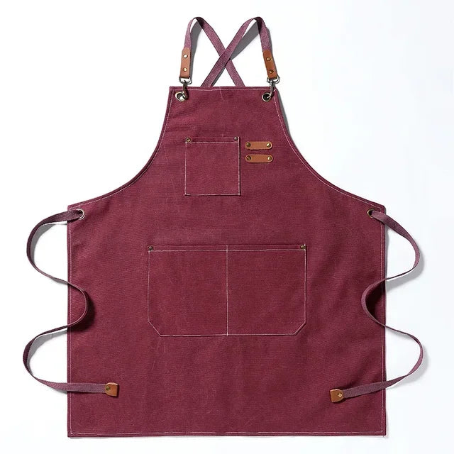 Cross-Back Canvas Work Apron with 3 Pockets red by HitMyNeed