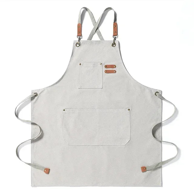 Cross-Back Canvas Work Apron with 3 Pockets white by HitMyNeed