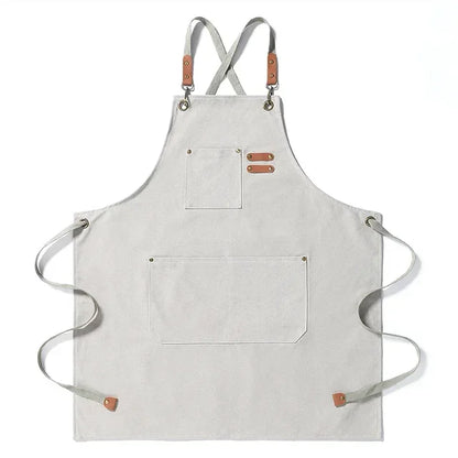 Cross-Back Canvas Work Apron with 3 Pockets white by HitMyNeed