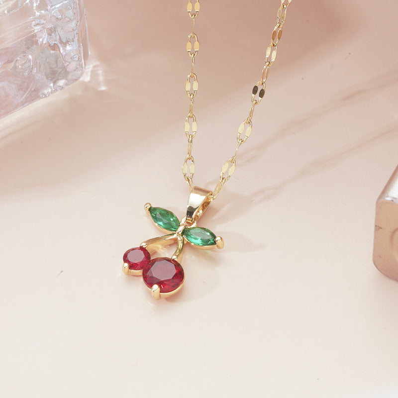Crystal Cherry Pendant Necklace, 50cm Chain by HitMyNeed