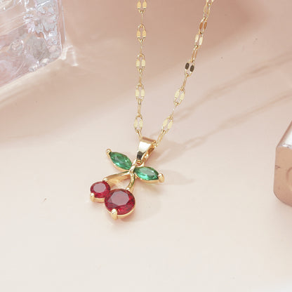 Crystal Cherry Pendant Necklace, 50cm Chain by HitMyNeed