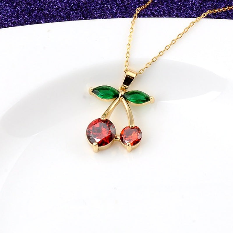 Crystal Cherry Pendant Necklace, 50cm Chain by HitMyNeed